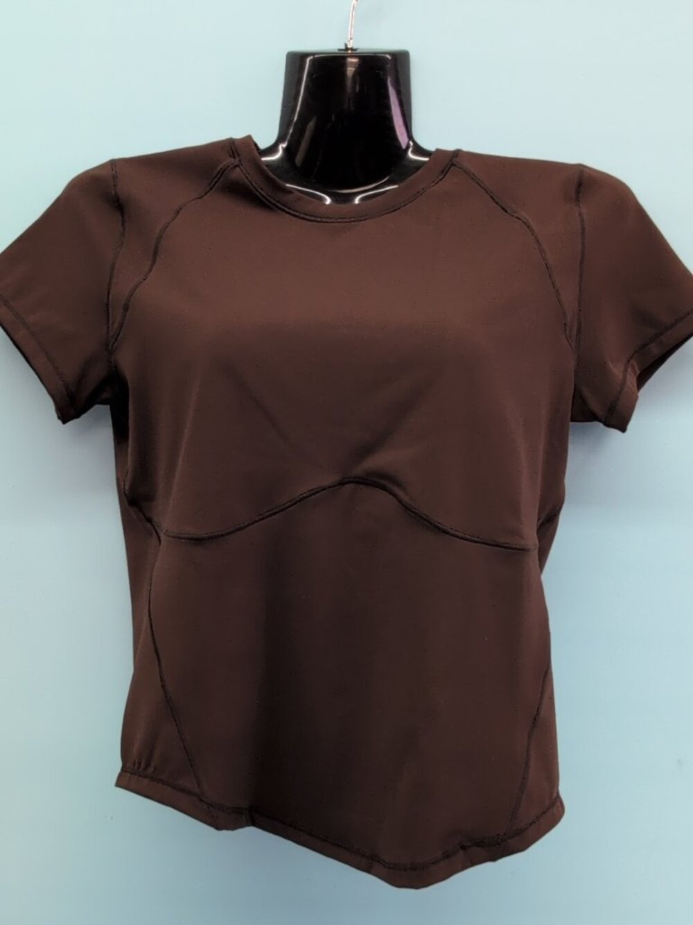Adanola Ultimate Short Sleeve Seam Detail Curved Hem Top Small Chocolate Brown